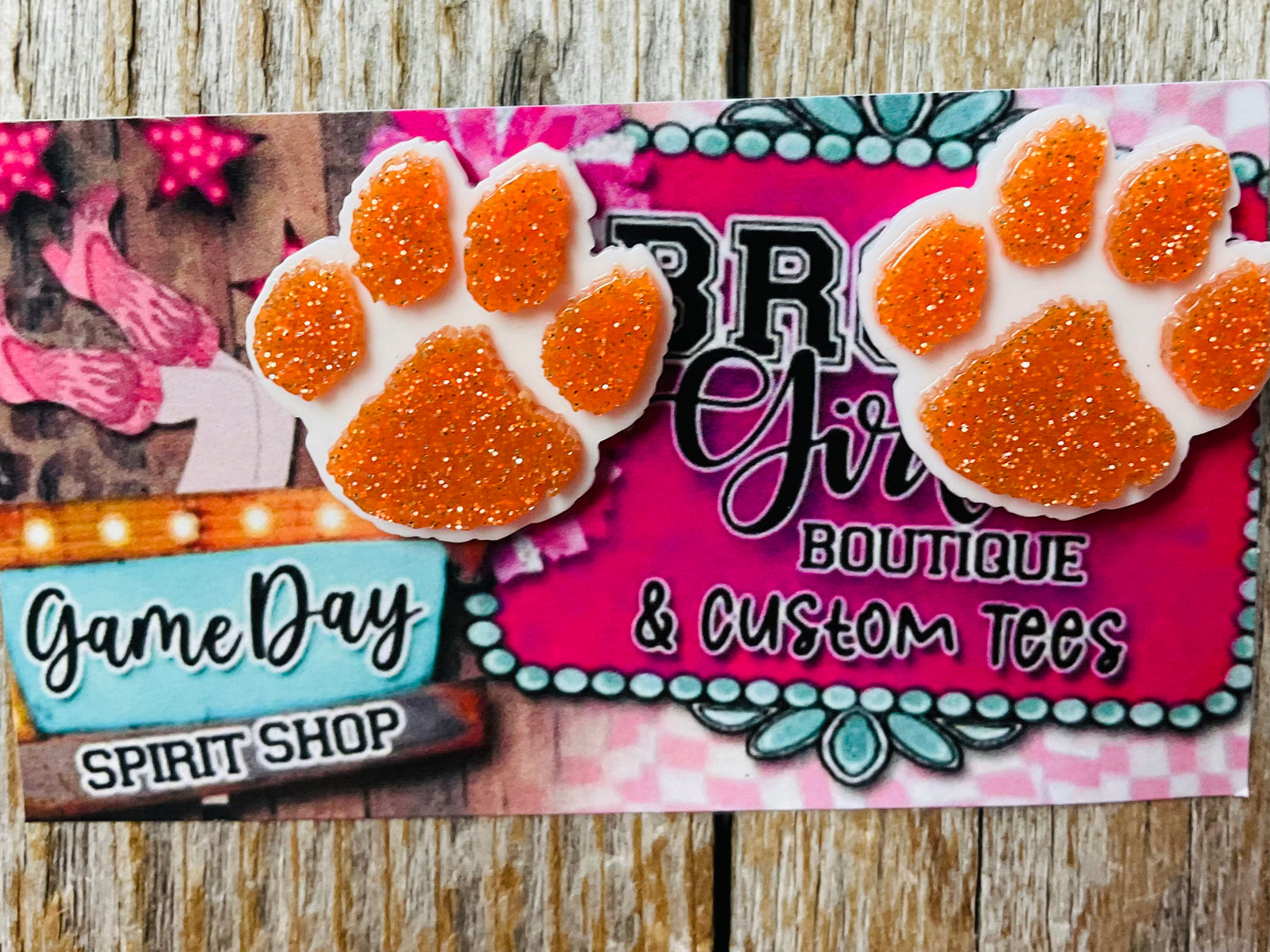 Orange & White Paw Earrings