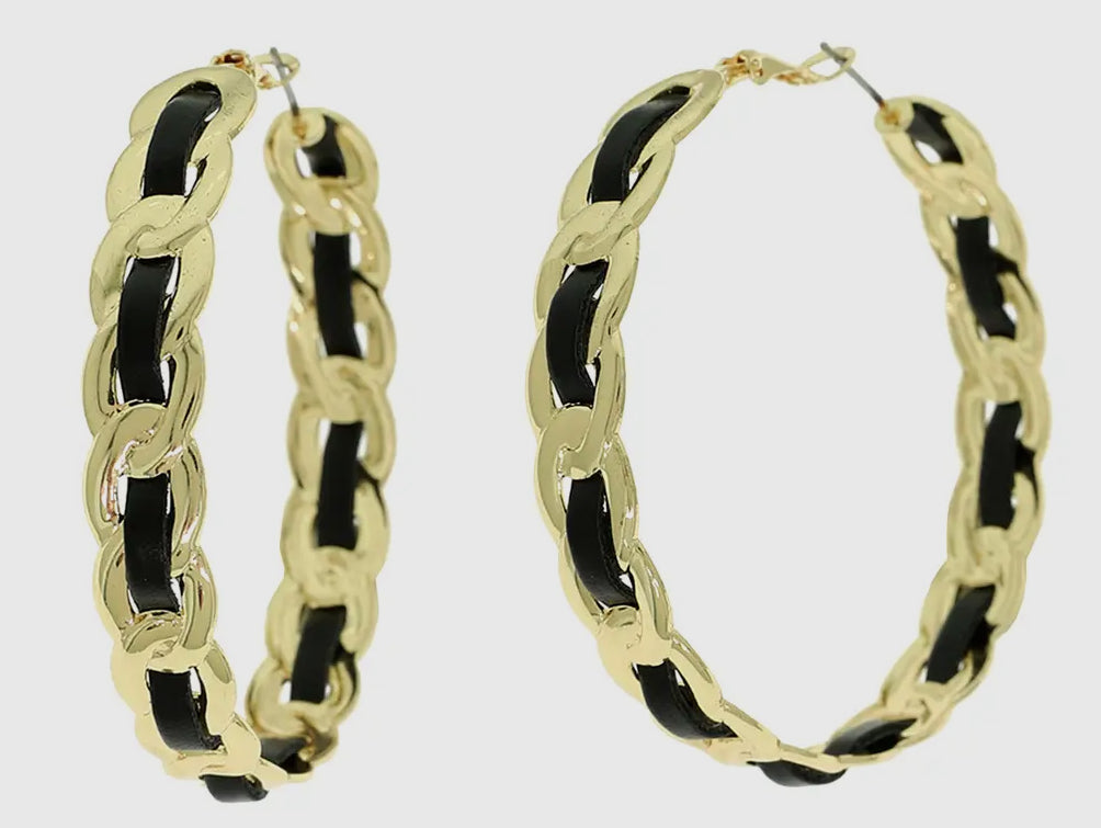 Black or Red Woven Link Hoop Earrings