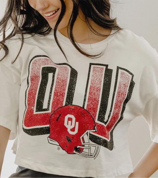 OU Sooners Helmet Fade Off
White Cropped Tee