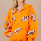 Football Sequin Orange Hooded Half Zip