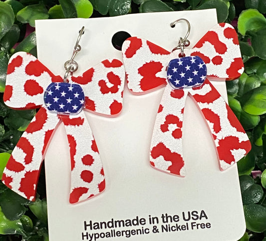 Red, White & Blue Patriotic Bow Earrings