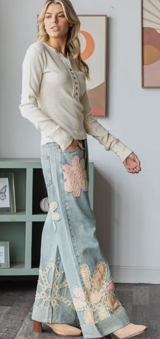 Flower Patchwork Denim