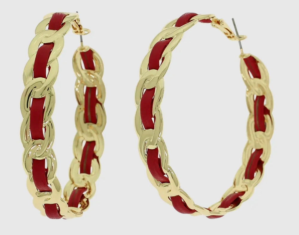 Black or Red Woven Link Hoop Earrings