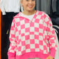 Pink Checkered Half Zip Pullover