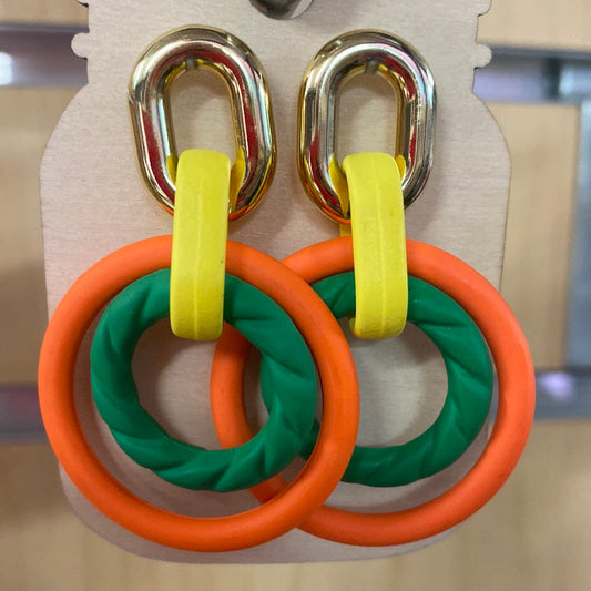 Green & Orange Hoop Earrings