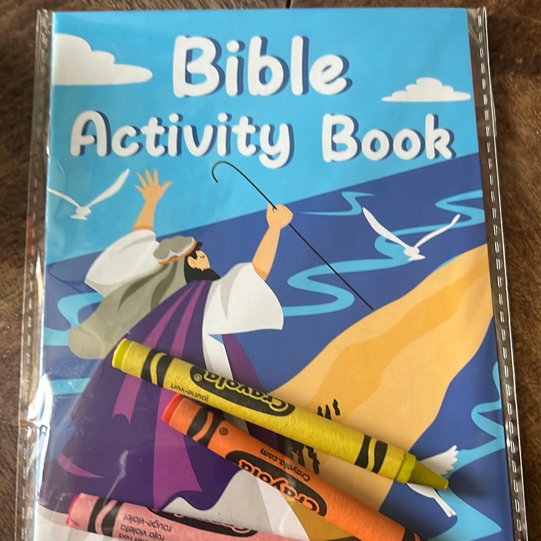 Bible activity book with crayons