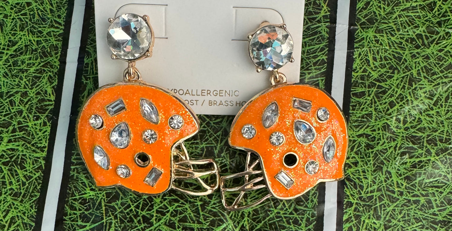 Huddle Football Helmet Glitter Embellished Enamel Post Earrings