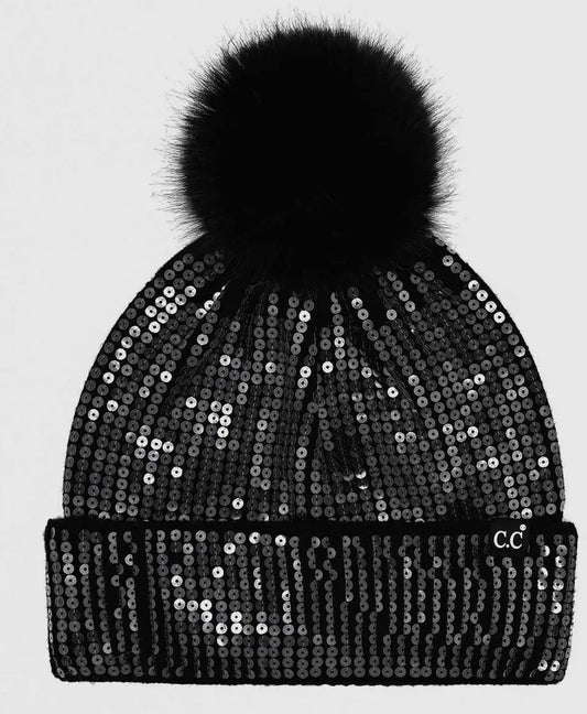 CC All Over Sequin Pom Beanie