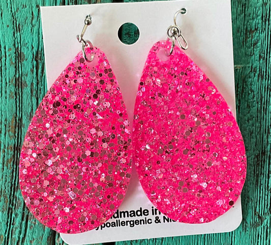 Neon Pink Hypoallergenic Teardrop Earrings