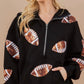 Black Football Sequin Half Zip Hoodie