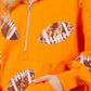 Football Sequin Orange Hooded Half Zip