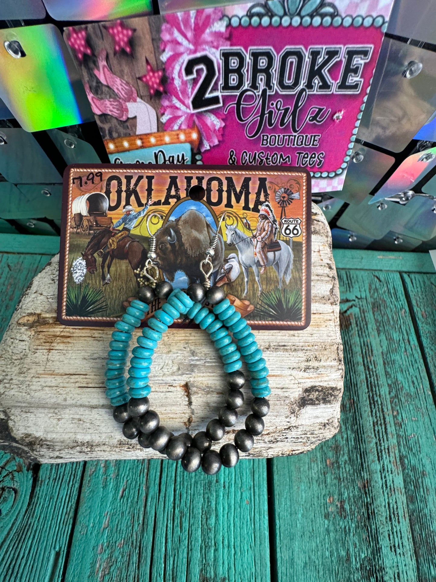 Turquoise and Navajo Hoop Earrings