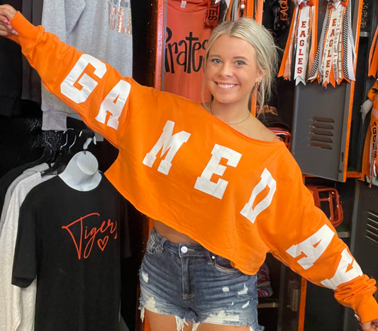 Game Day Graphic Crop Sweatshirt - Orange