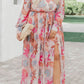 Tropical Palm Print Tie High Waist Plus Size Maxi Dress