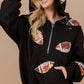 Black Football Sequin Half Zip Hoodie