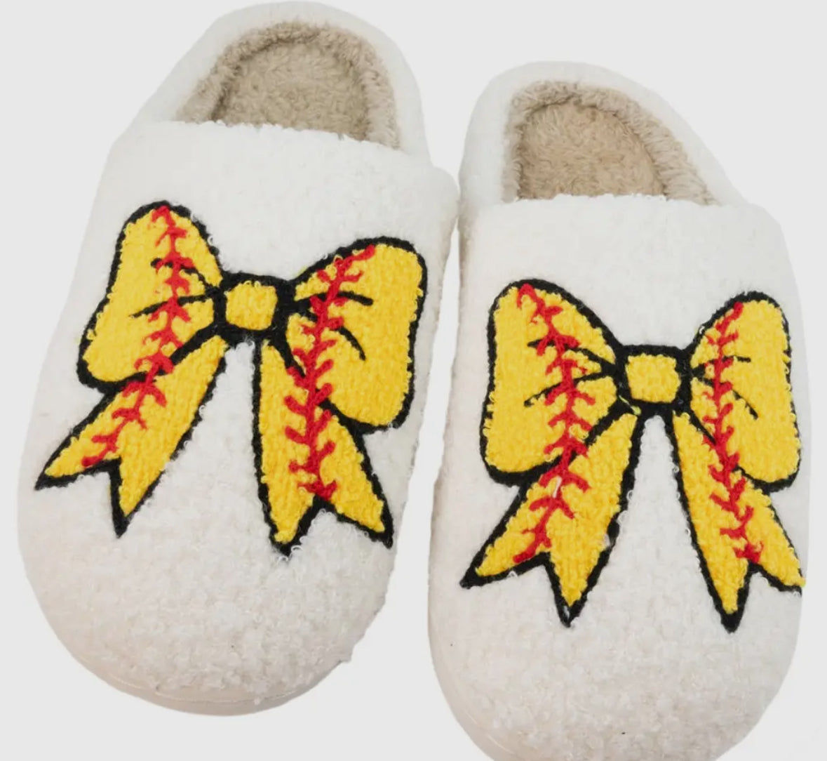 Softball Bow Fuzzy Slippers