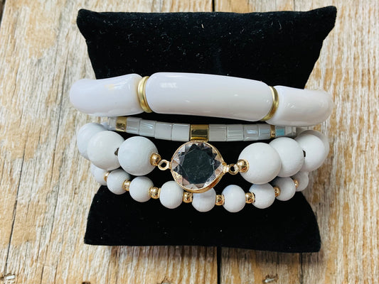 White Beaded Bracelet Set