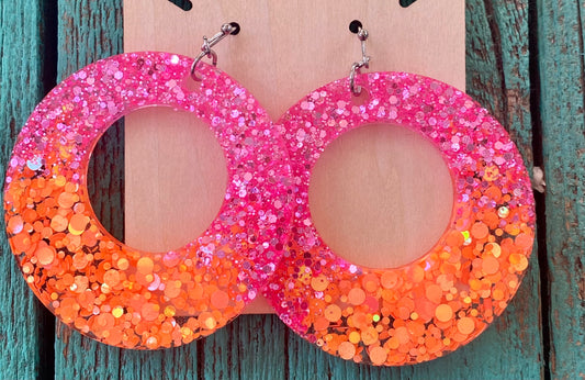 Hypoallergenic Pink & Orange Ombré Glitter Earrings