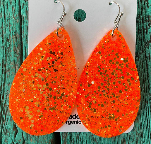 Neon Orange & Gold Hypoallergenic Earrings