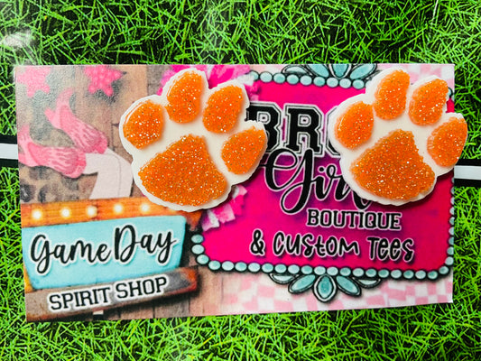 Orange & White Paw Earrings