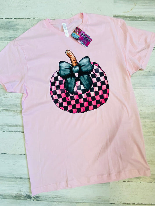 Pink Checkered Pumpkin Tee