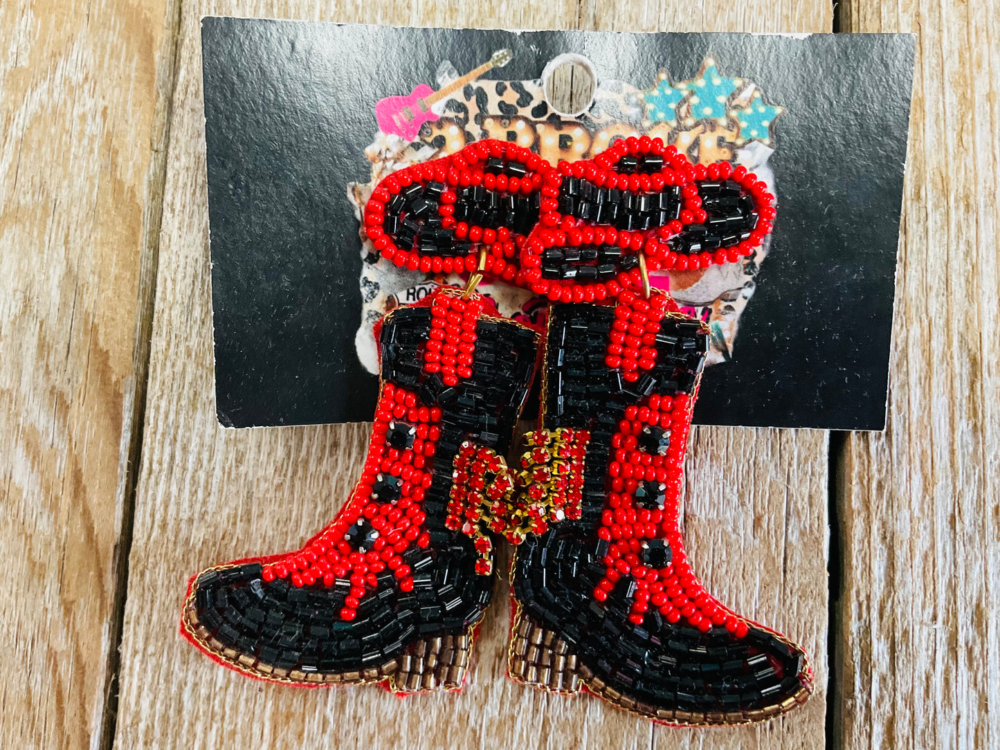 Red & Black Boot Earrings