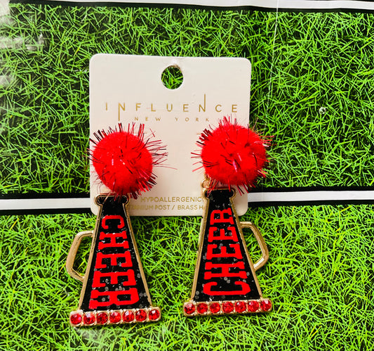 Pom Red & Black Cheer Earrings