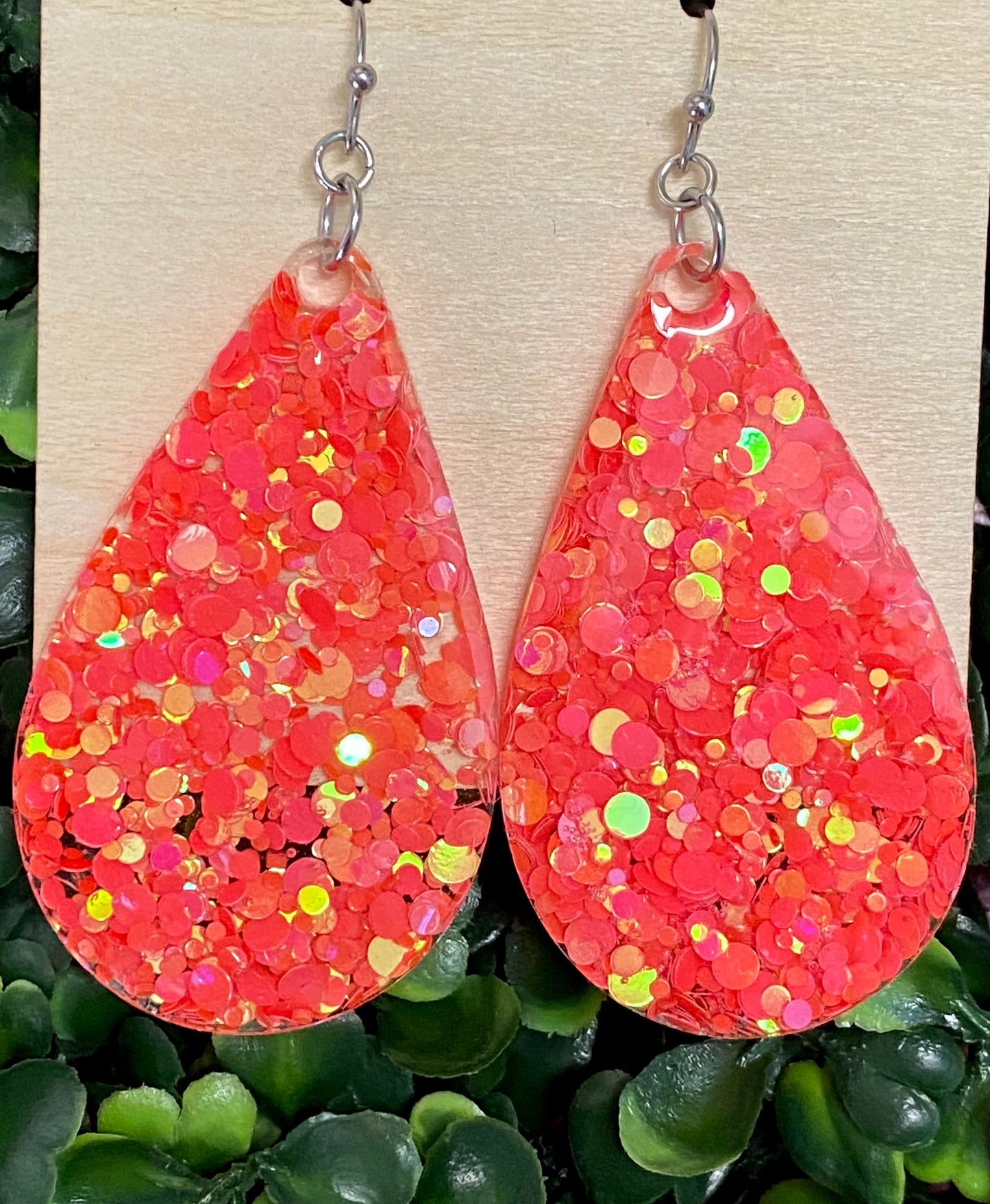 Hypoallergenic Glitter Paprika Color Earrings