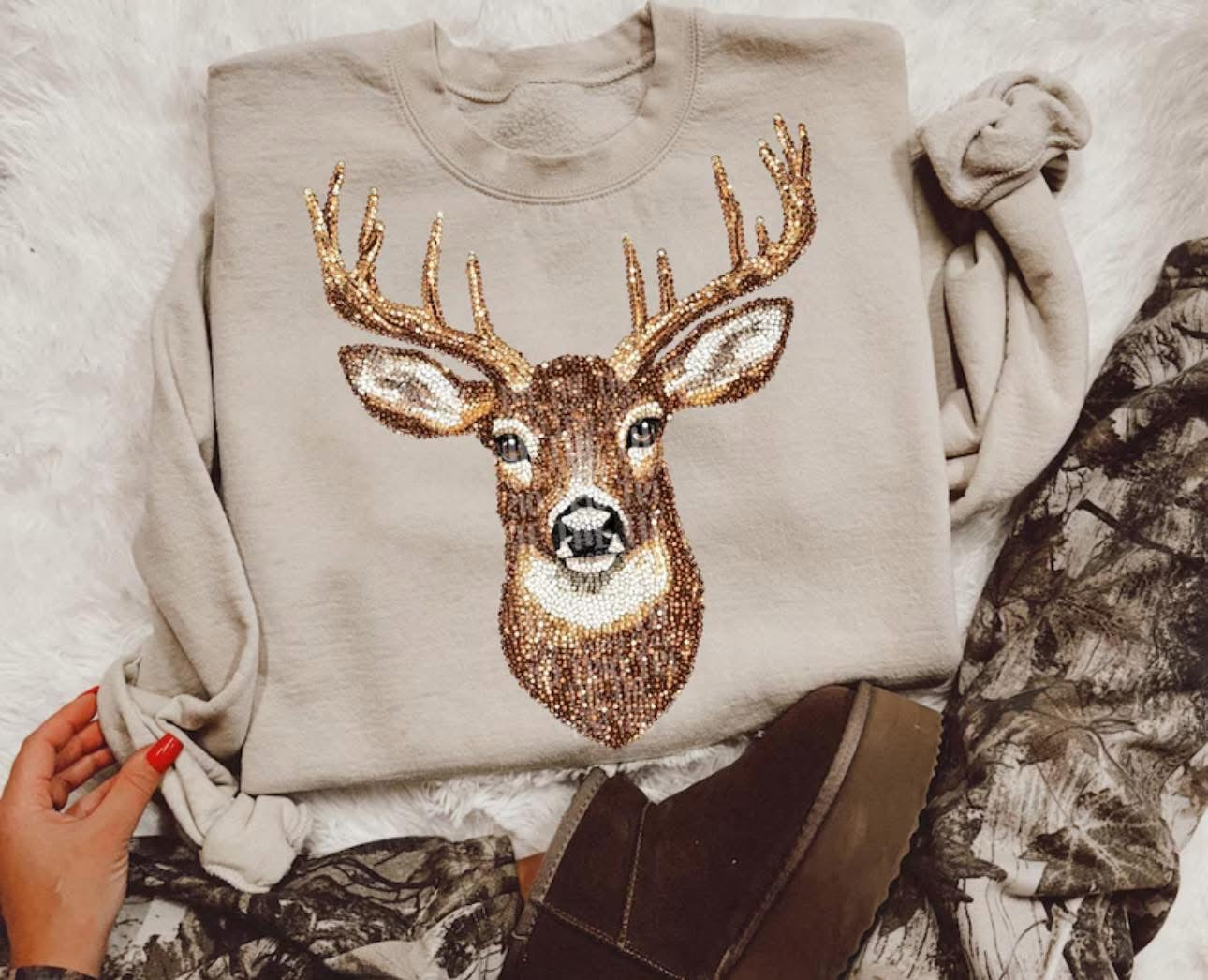 Deer Faux Rhinestone Sweatshirt