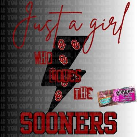 Just A Girl Who Loves the Sooners Lightning bolt OU PNG