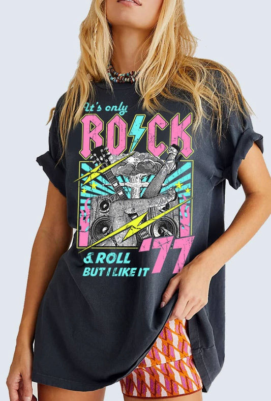 Rock N Roll Guitar Oversized Graphic Tee