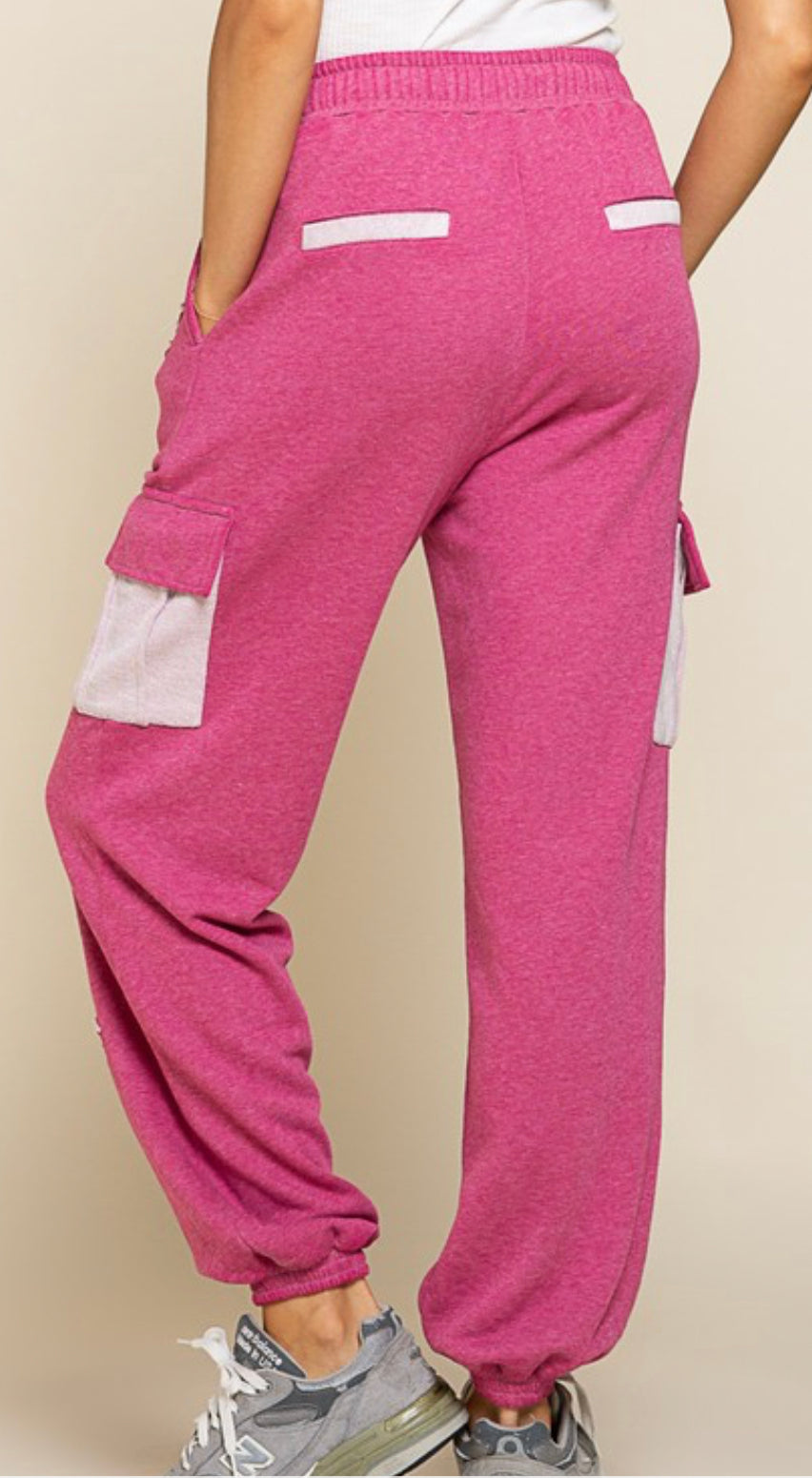 Pink or Gray Cargo Pockets Distressed Joggers