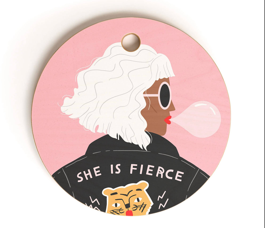 She is Fierce Pink Cutting Board Round