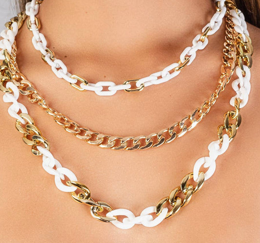 Layered Chain Necklace - White