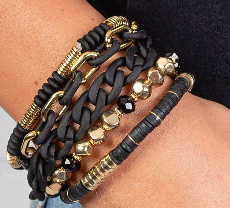 Stacked Crystal Bracelets - Black