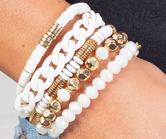 Stacked Crystal Bracelets - White